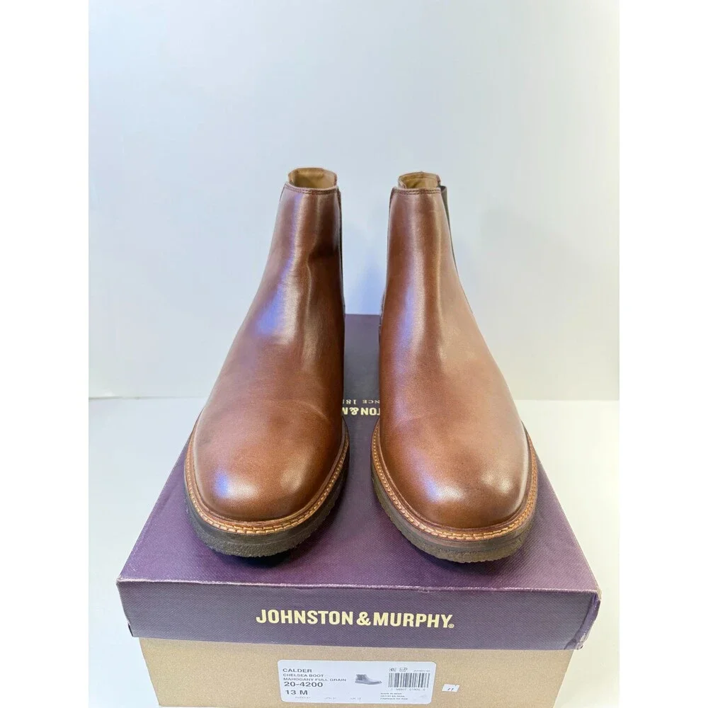 Johnston & Murphy Men's Calder Chelsea Dress Casual Boot, Mahogany Brown US 13